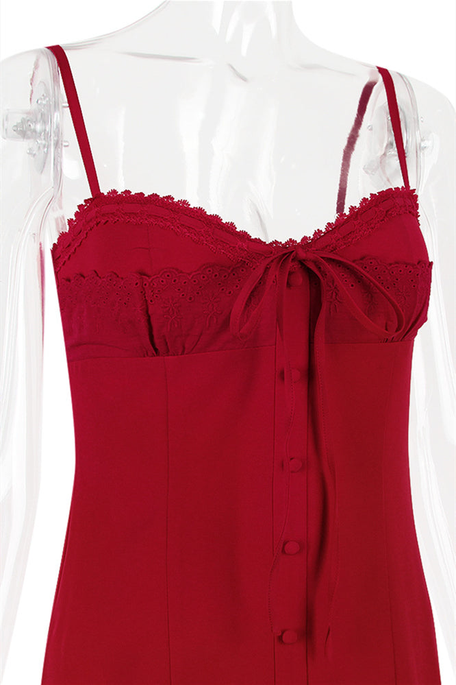 
                      
                        Red Button Front Tiered Short Dress with Embroidery
                      
                    