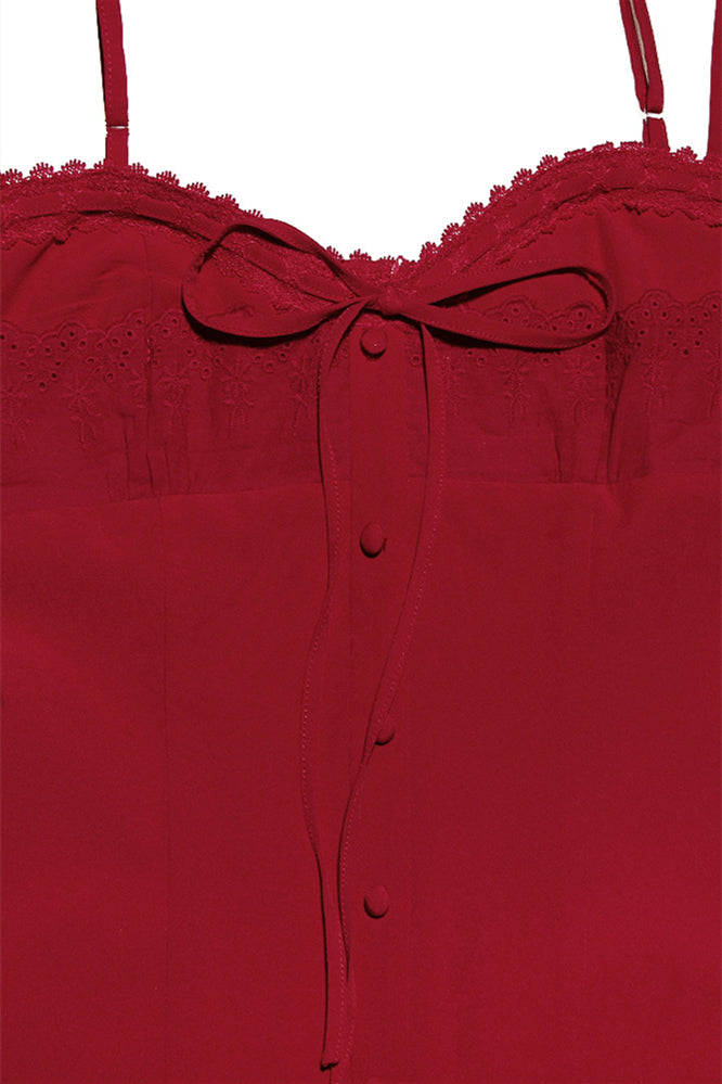 
                      
                        Red Button Front Tiered Short Dress with Embroidery
                      
                    