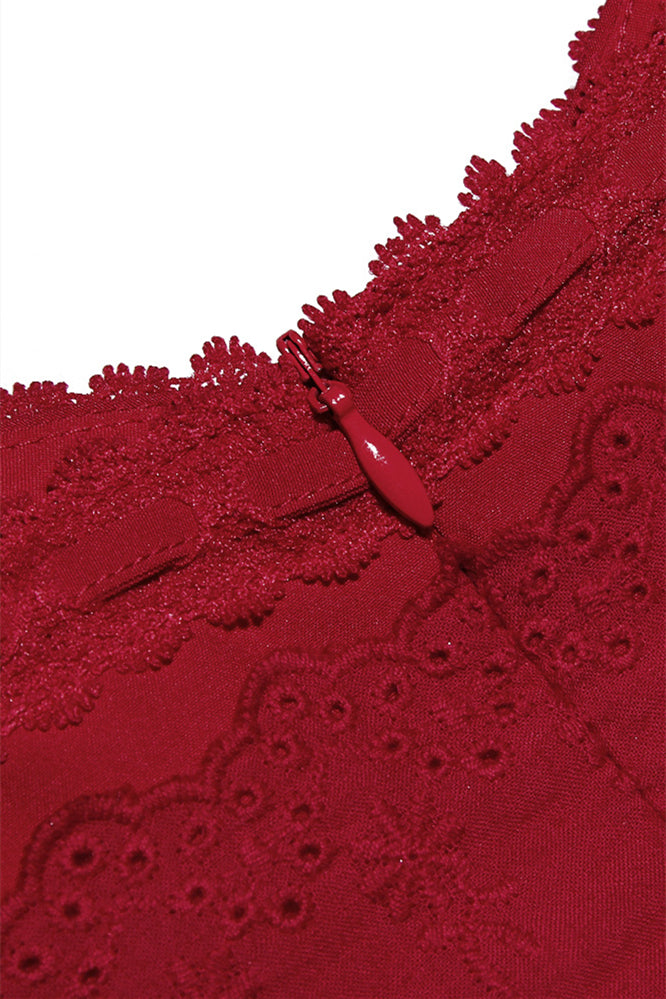 
                      
                        Red Button Front Tiered Short Dress with Embroidery
                      
                    