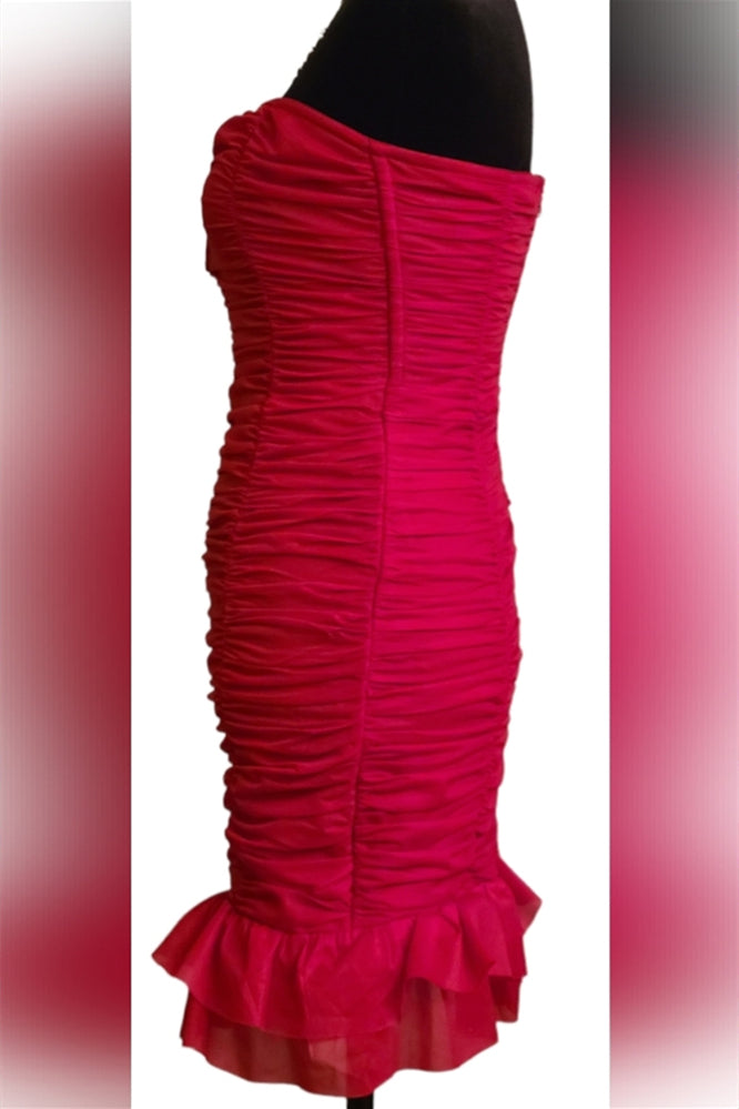 
                      
                        Red Ruched Ruffles Bodycon Short Party Dress
                      
                    