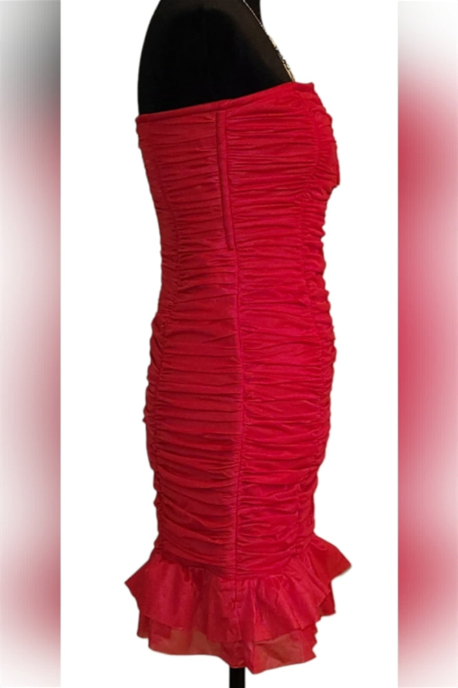 
                      
                        Red Ruched Ruffles Bodycon Short Party Dress
                      
                    