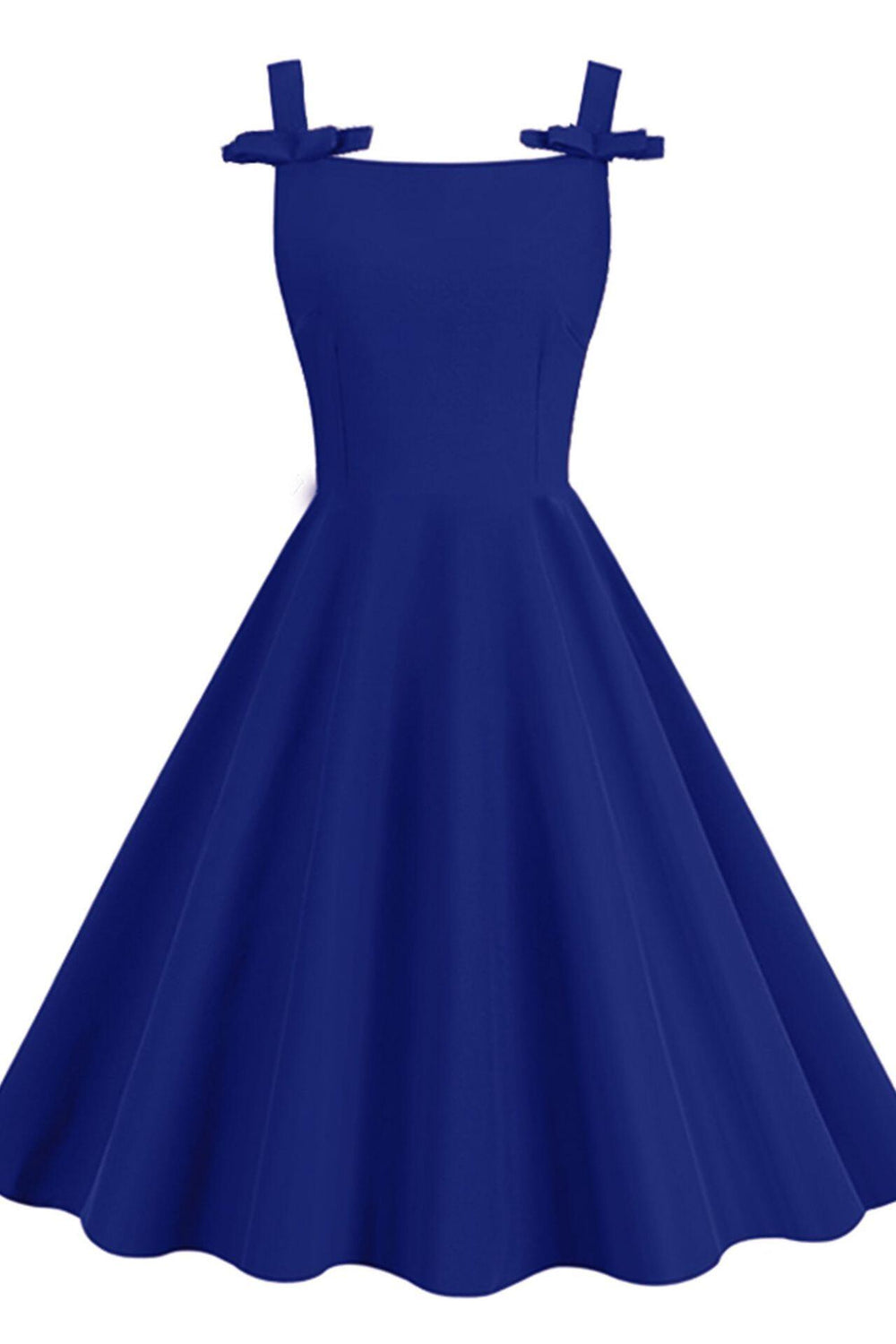 Royal Blue 1950s Bow Square Neck Swing Dress