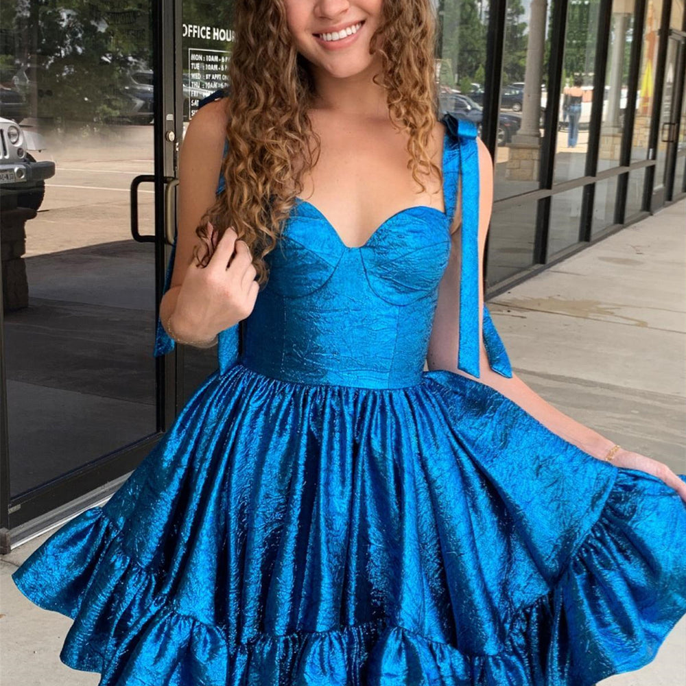 Royal Blue A-line Short Dress with Bow Tie PollyBoutique Royal Blue A-line Short Dress with Bow Tie PollyBoutique