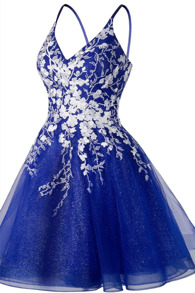 
                      
                        Royal Blue Appliques Sparkle Tulle Short Dress
                      
                    