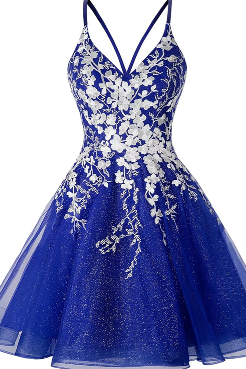 Royal Blue Appliques Sparkle Tulle Short Dress