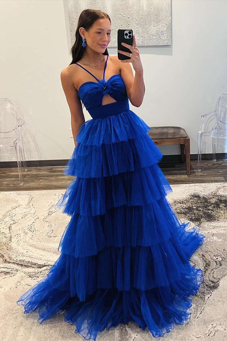 Wide Waistband Tulle Ruffled Skirt A-Line Dress Dusty Blue main image 1