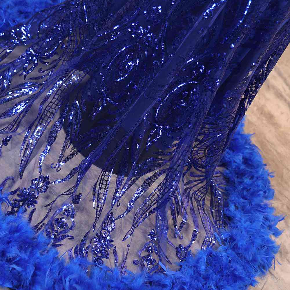 
                      
                        Royal Blue Sequin Mermaid Long Dress with Feather
                      
                    