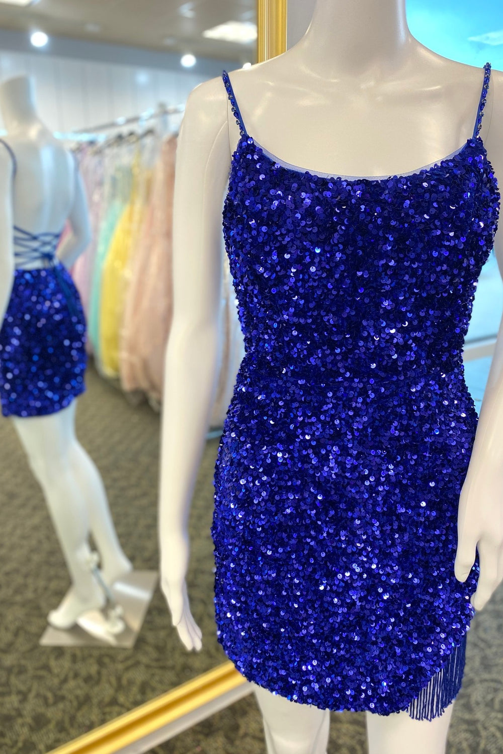 Royal Blue Sequin Tassels Bodycon Short Dress