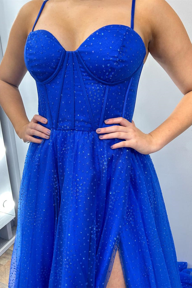 
                      
                        Royal Blue Sparkle Tulle Long Formal Dress with Slit
                      
                    