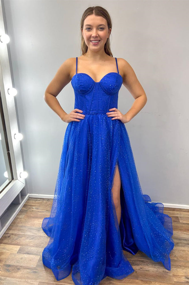 
                      
                        Royal Blue Sparkle Tulle Long Formal Dress with Slit
                      
                    