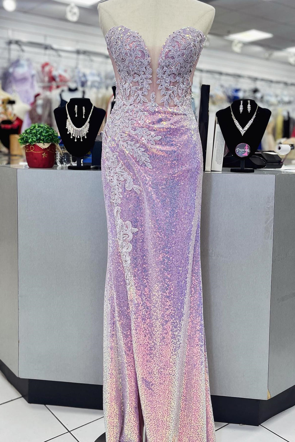 Ruched Pink Sequin Mermaid Long Formal Dress