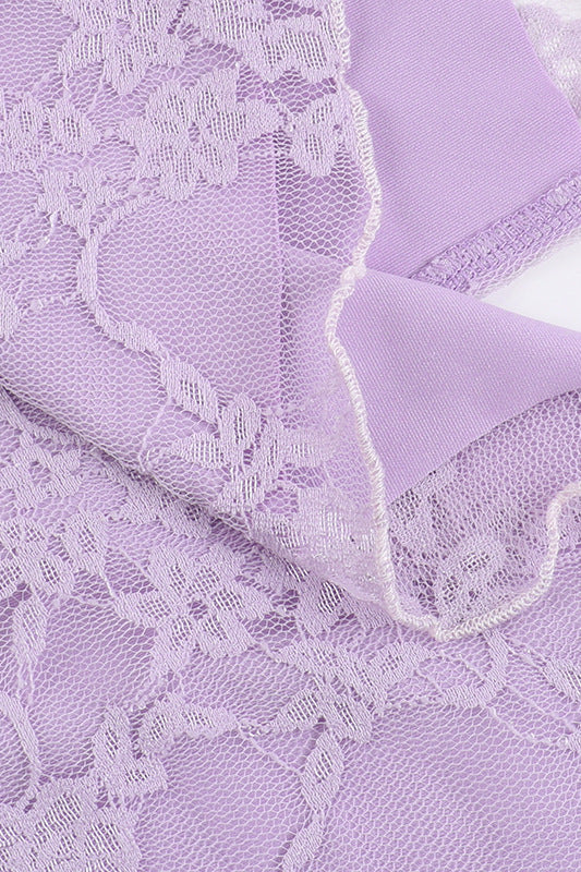 
                      
                        Ruffle Sleeve Purple Lace Short Dress with Slit
                      
                    