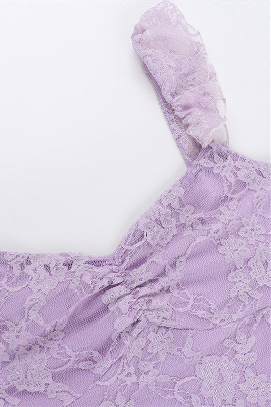 
                      
                        Ruffle Sleeve Purple Lace Short Dress with Slit
                      
                    