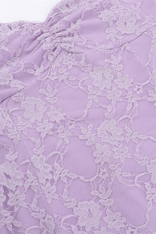 
                      
                        Ruffle Sleeve Purple Lace Short Dress with Slit
                      
                    