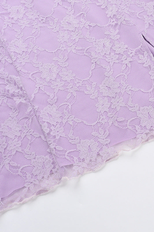
                      
                        Ruffle Sleeve Purple Lace Short Dress with Slit
                      
                    