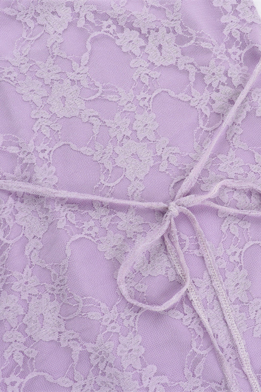 
                      
                        Ruffle Sleeve Purple Lace Short Dress with Slit
                      
                    