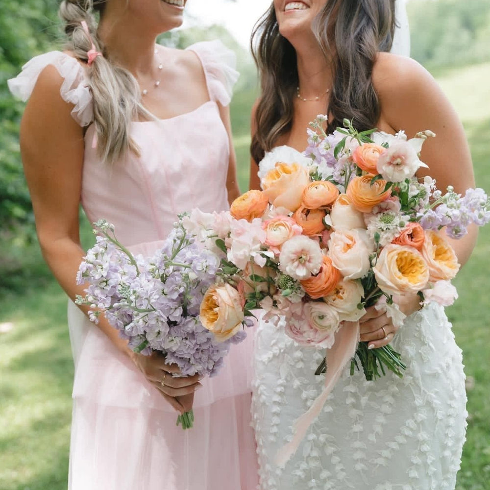 Ruffle Sleeves Pink Tiered Bridesmaid Dresses with Slit – PollyBoutique