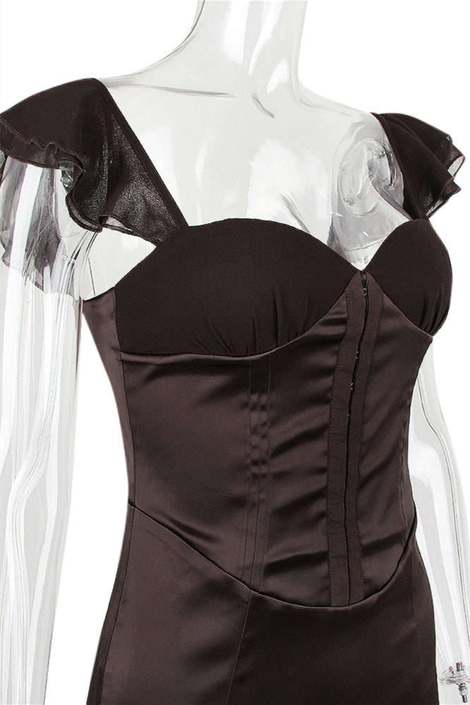 
                      
                        Ruffle Straps Brown Irregular Hem Short Dress
                      
                    