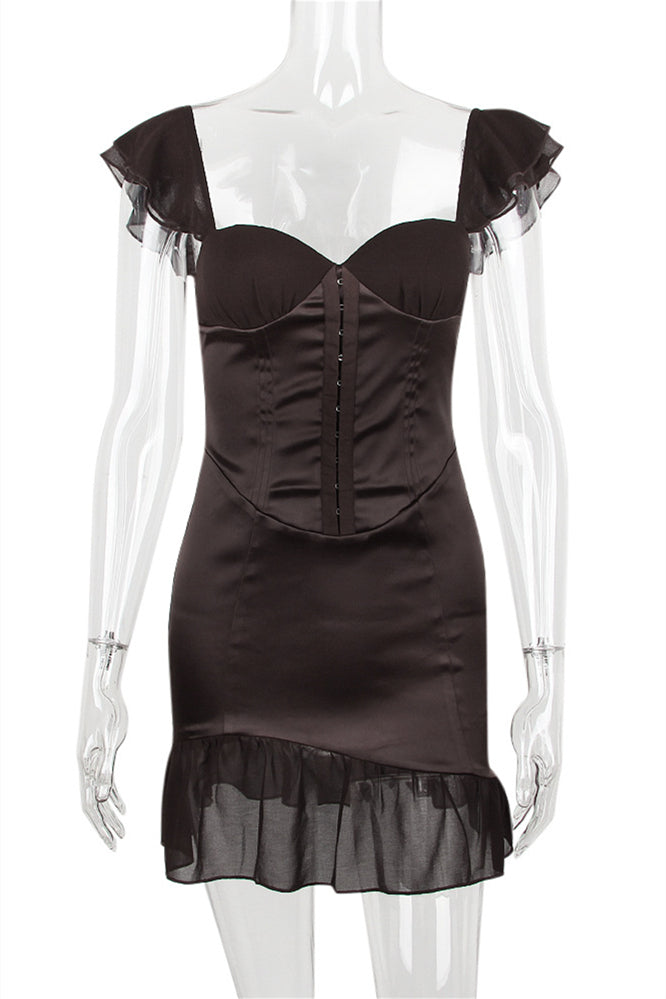 
                      
                        Ruffle Straps Brown Irregular Hem Short Dress
                      
                    