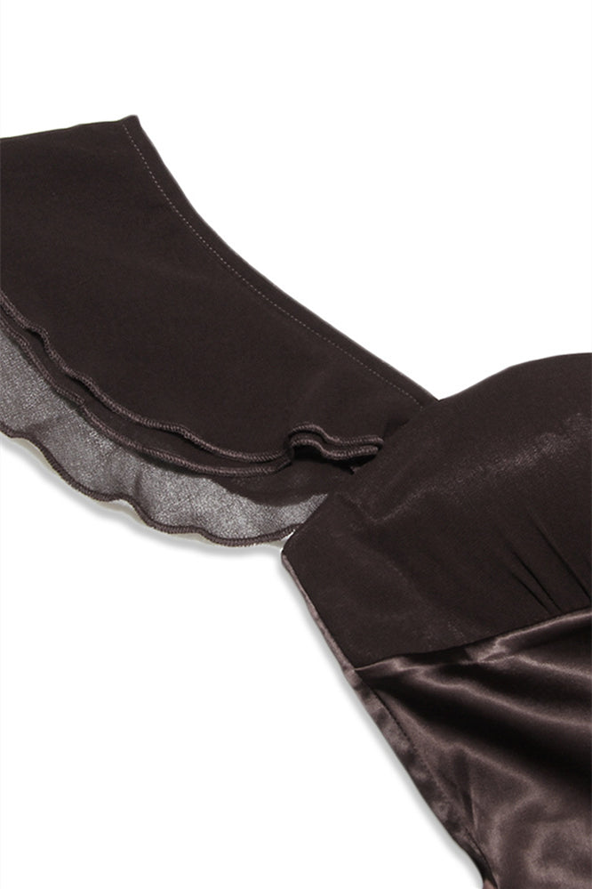 
                      
                        Ruffle Straps Brown Irregular Hem Short Dress
                      
                    