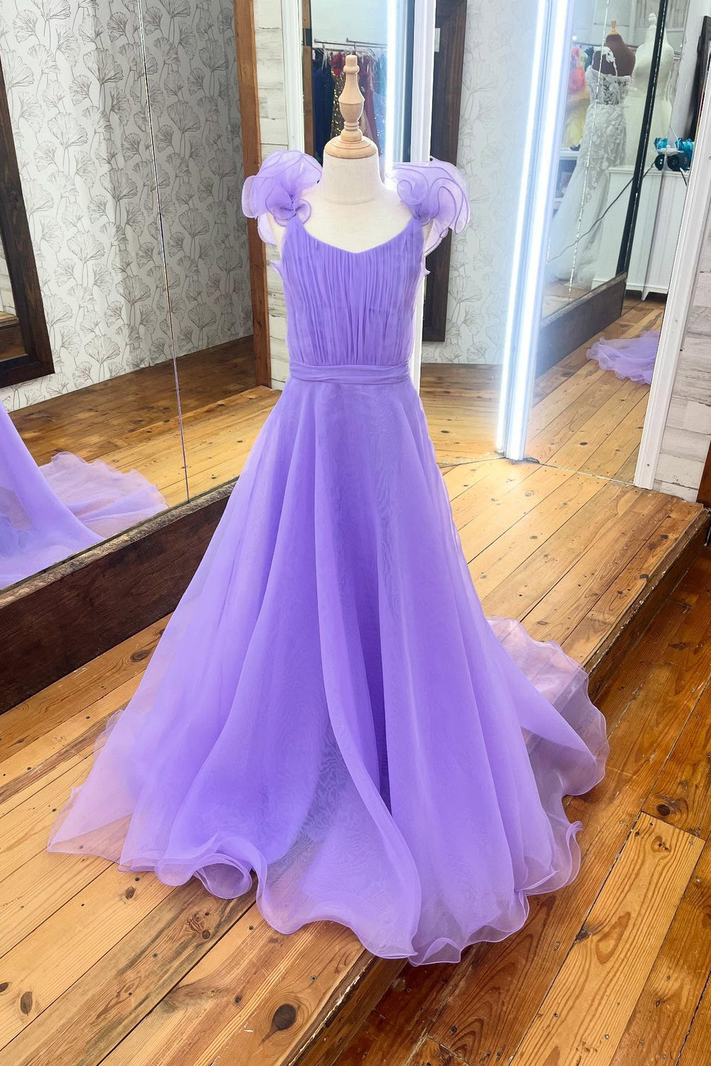Ruffle Straps Lilac A-line Girl Pageant Dress
