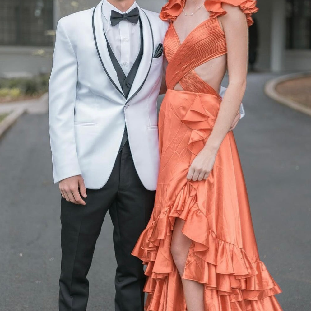 
                      
                        Ruffle Straps Red Tiered Long Dress with Slit
                      
                    