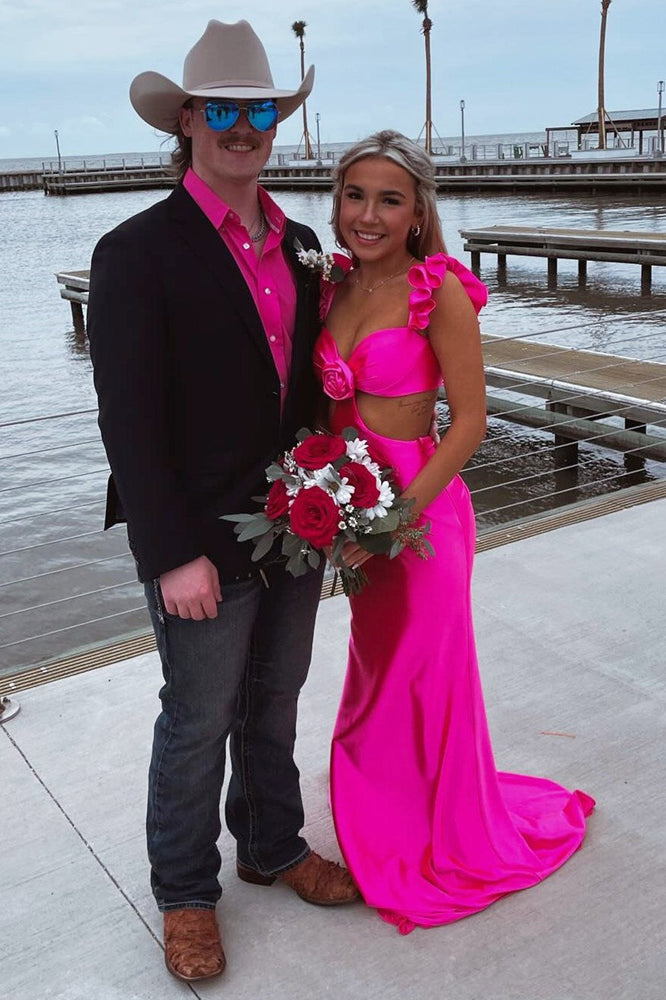 
                      
                        Ruffle Straps Yellow Cutout Long Dress with Rosette
                      
                    