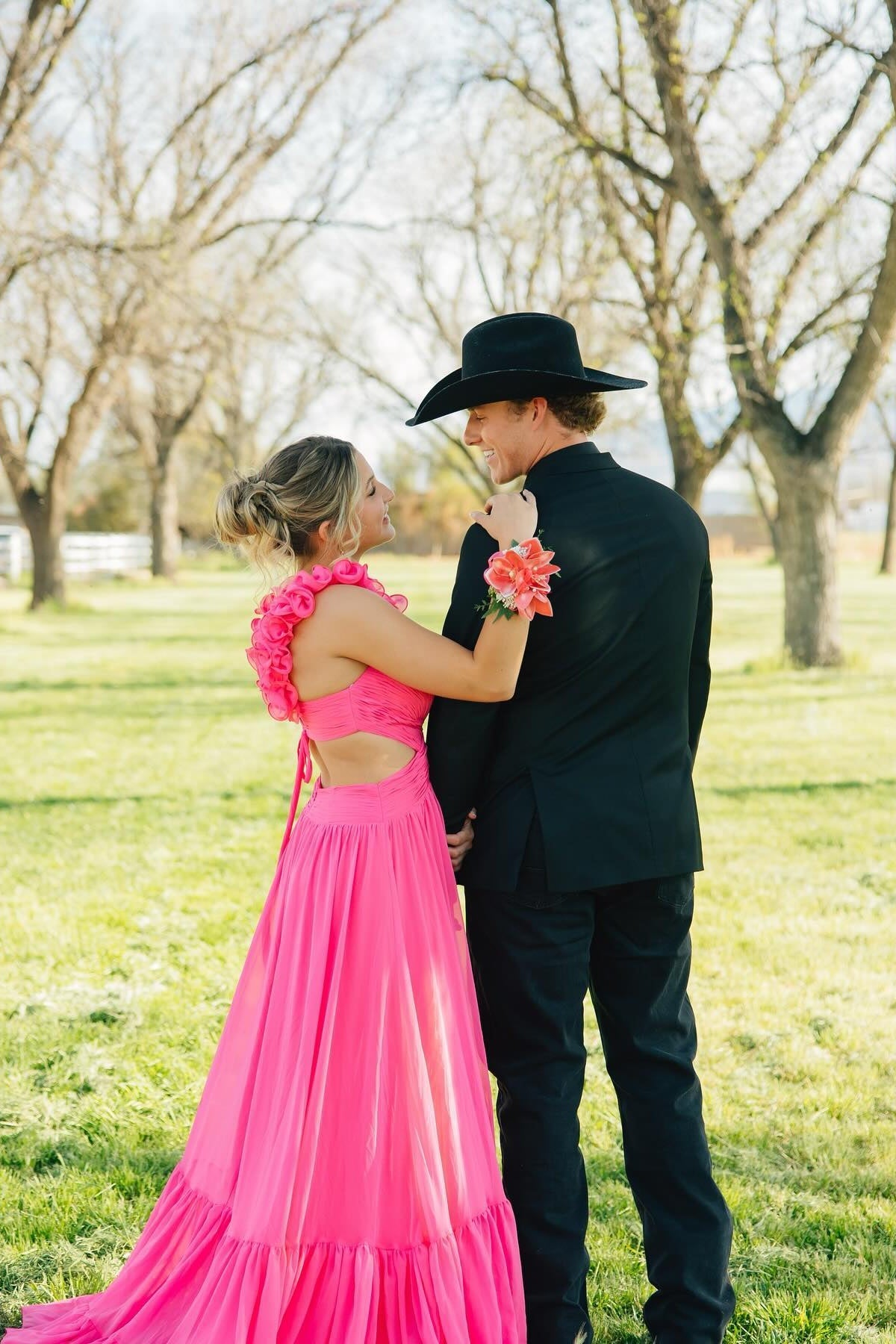 Ruffled Sleeves Pink A-line Long Chiffon Dress