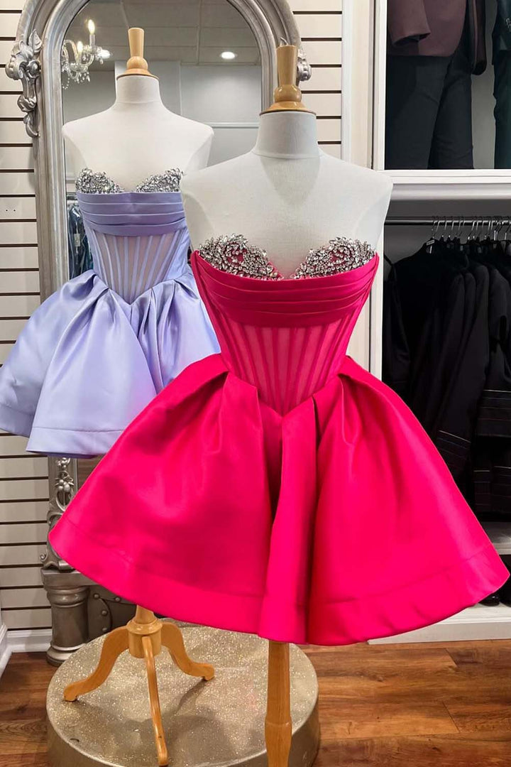 Hot Pink Cowl Neck Pleated A-line Short Dress