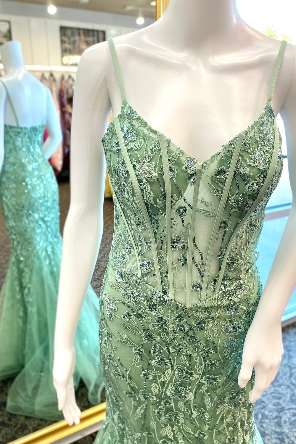 Sage Green Lace Appliques Mermaid Long Formal Dress