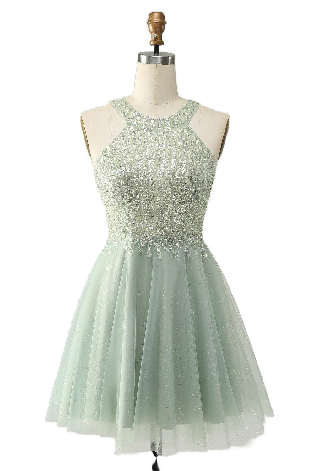 Sage Green Sequin A-line Short Homecoming Dress PollyBoutique Sage Green Sequin A-line Short Homecoming Dress PollyBoutique