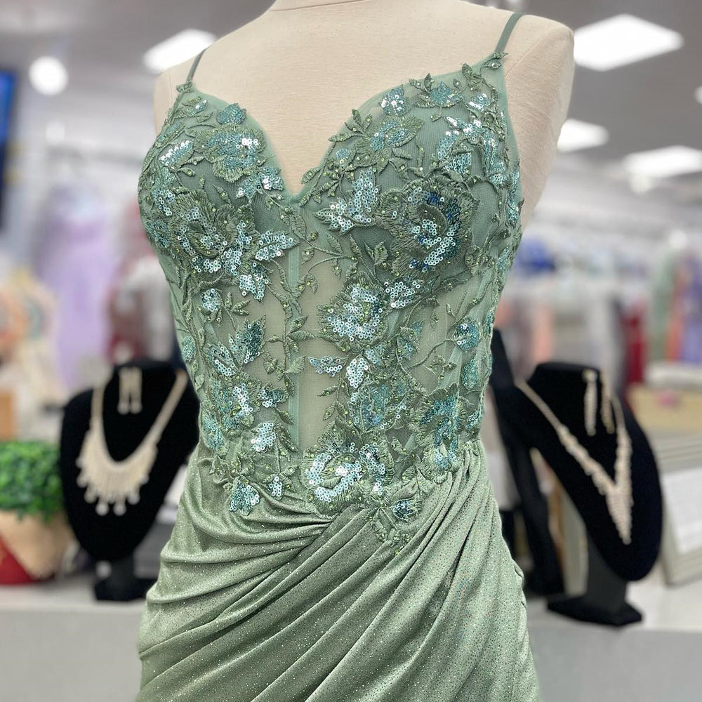 
                      
                        Sage Green Lace Appliques Mermaid Long Formal Dress
                      
                    