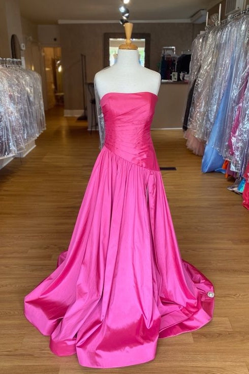 Strapless Emerald Ruched A-line Long Dress with Slit