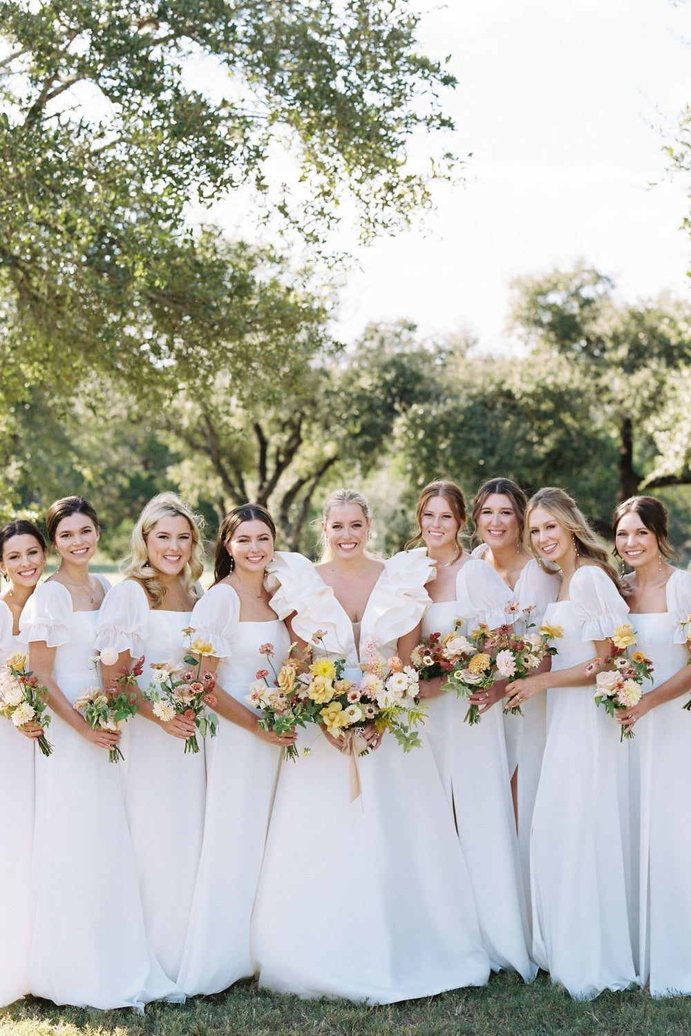 Short Sleeves White Chiffon Bridesmaid Dress