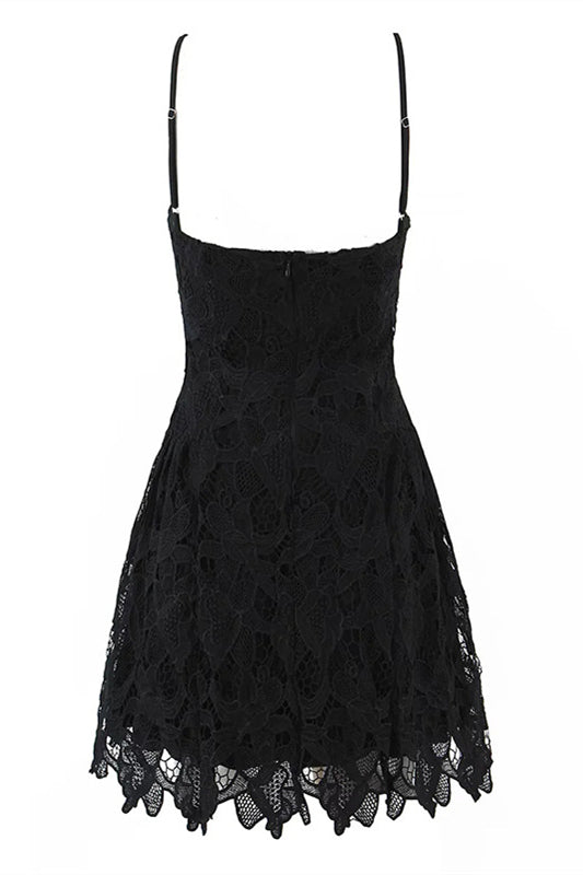 
                      
                        Spaghetti Straps Apricot Lace A-line Mini Dress
                      
                    