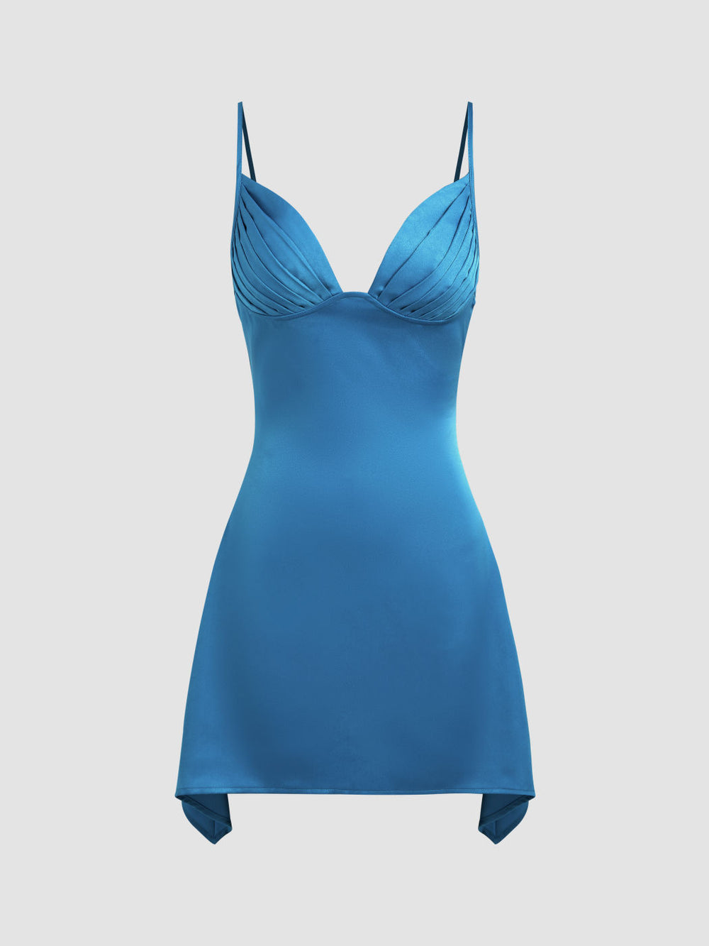 Straps Blue Asymmetrical Hem Short Dress