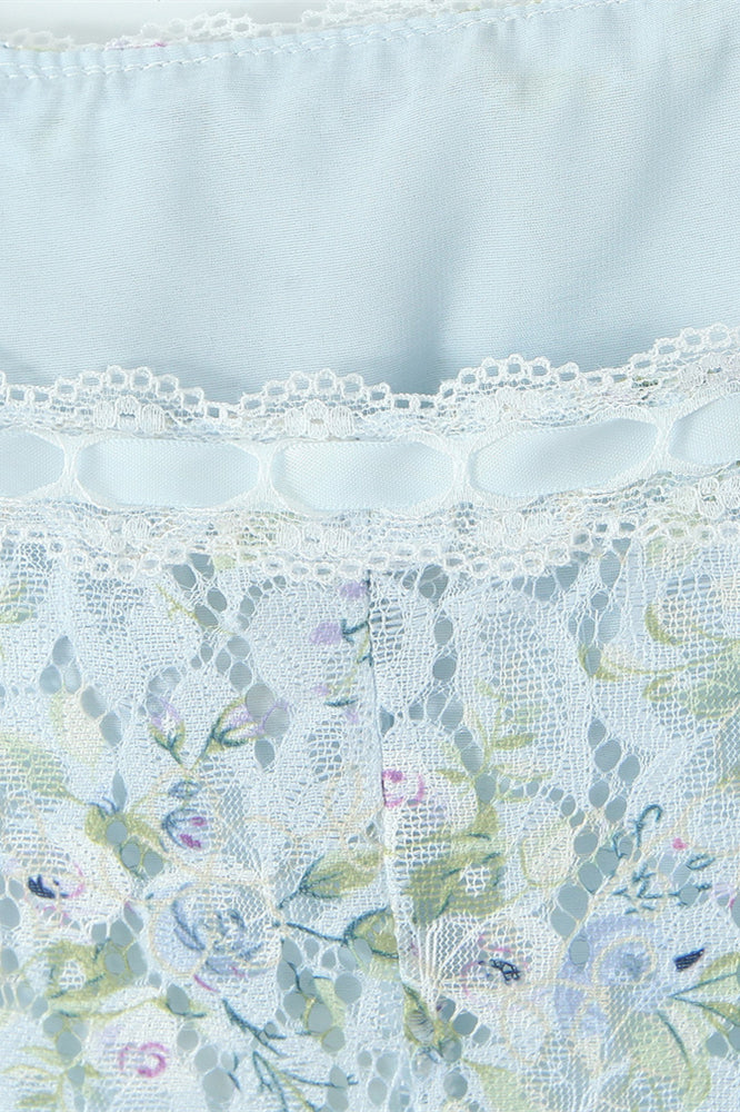 
                      
                        Spaghetti Straps Blue Floral Print Lace Short Dress
                      
                    