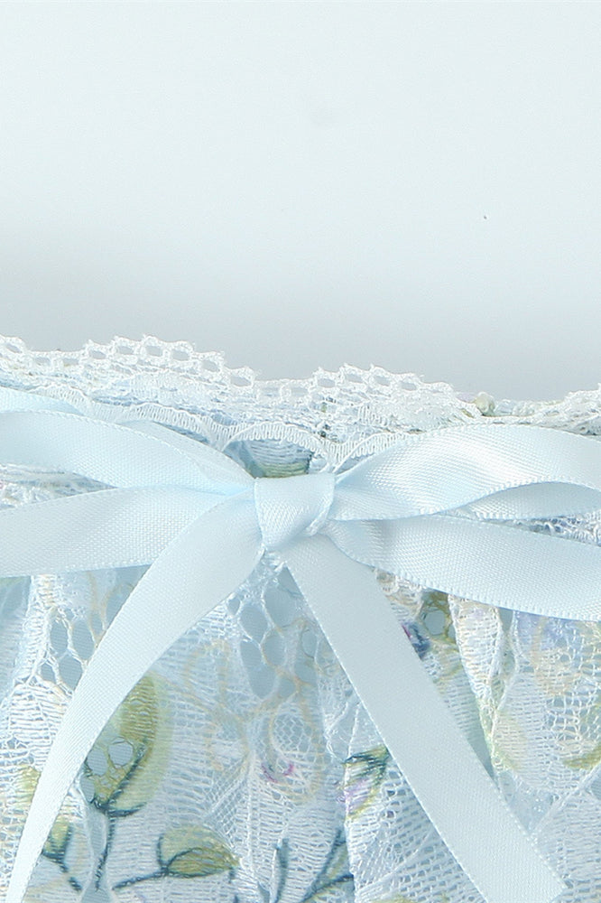 
                      
                        Spaghetti Straps Blue Floral Print Lace Short Dress
                      
                    