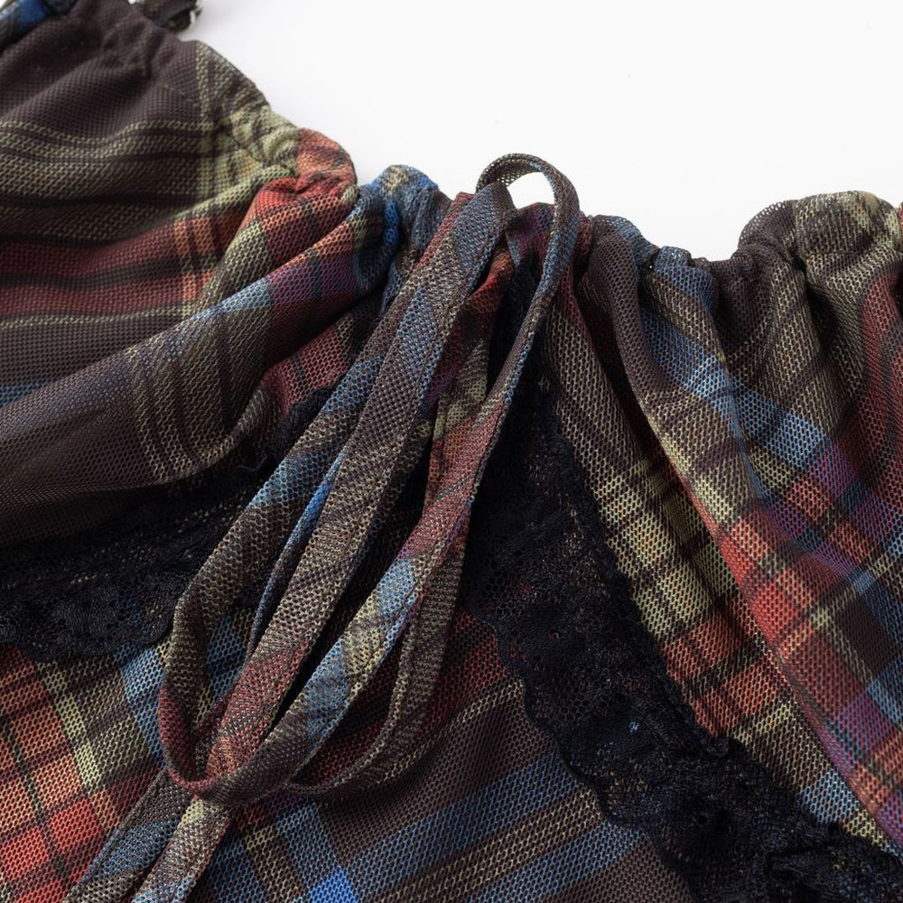 
                      
                        Spaghetti Straps Brown Plaid Sheath Long Dress
                      
                    