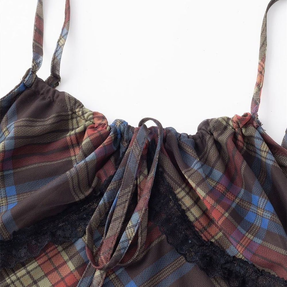 
                      
                        Spaghetti Straps Brown Plaid Sheath Long Dress
                      
                    