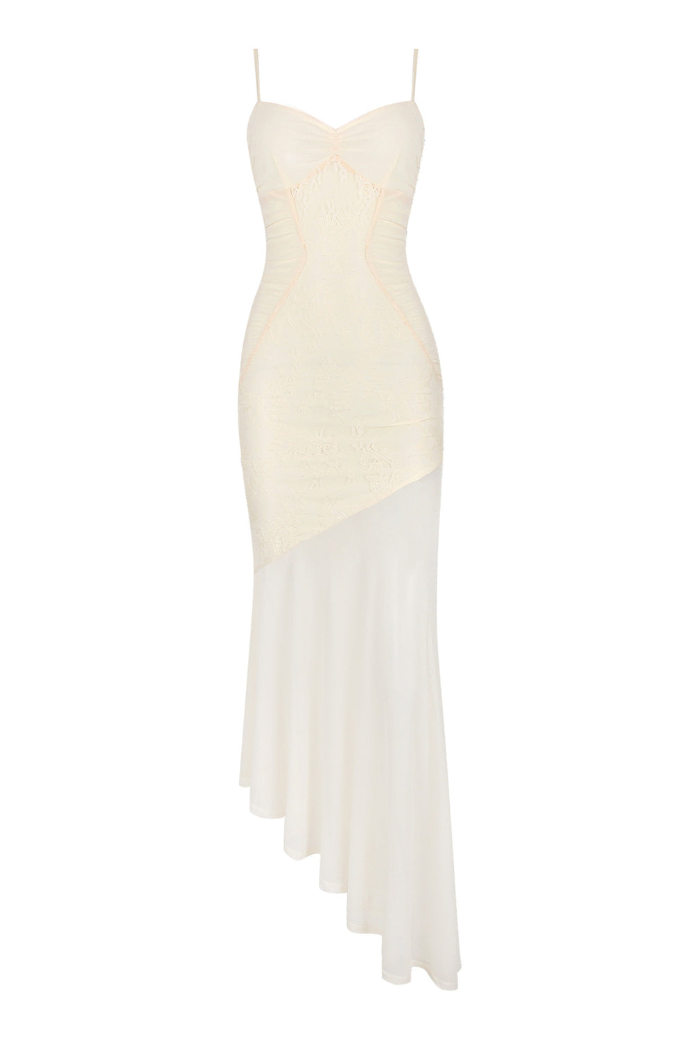 Spaghetti Straps Cream Chiffon Patchwork Long Dress