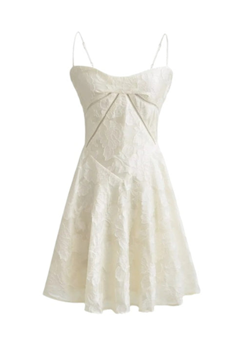 Spaghetti Straps Cream Floral A-line Short Dress