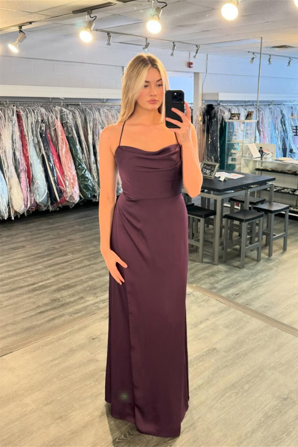 Spaghetti Straps Dusty Purple Bridesmaid Dress