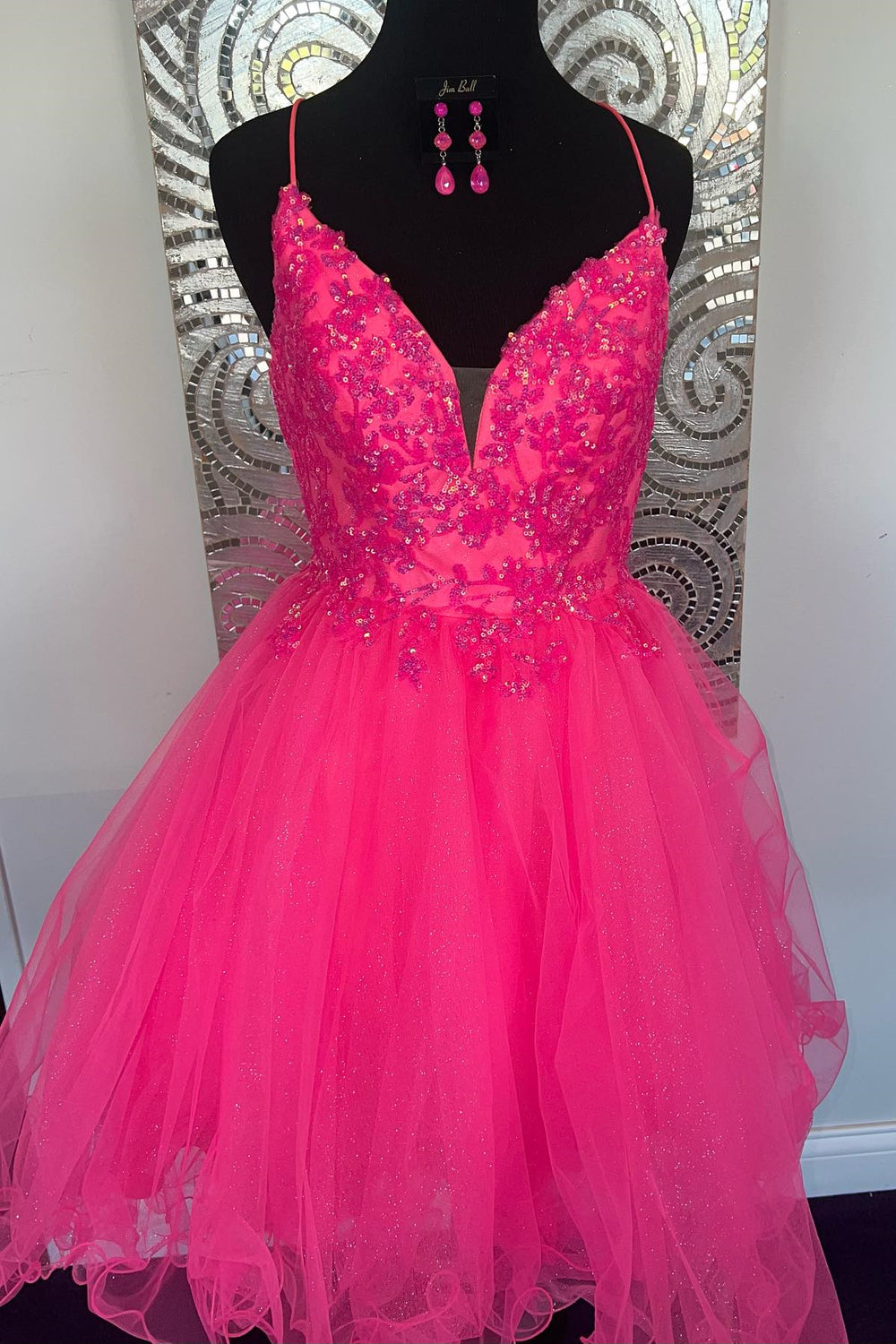 Spaghetti Straps Fuchsia A-line Short Tulle Dress