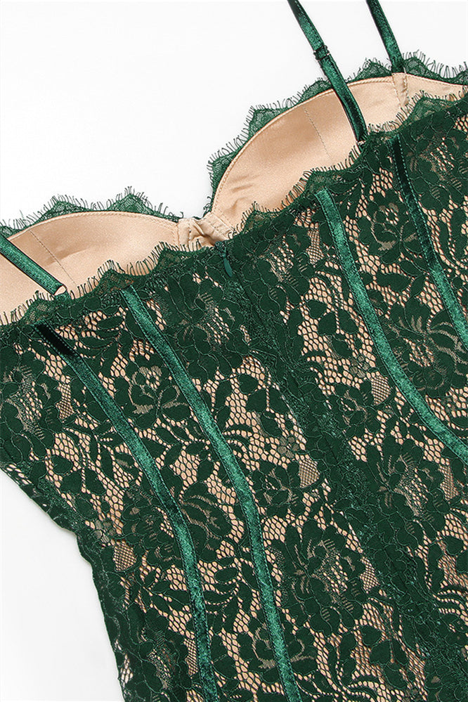 
                      
                        Spaghetti Straps Green Lace Sheath Long Dress
                      
                    