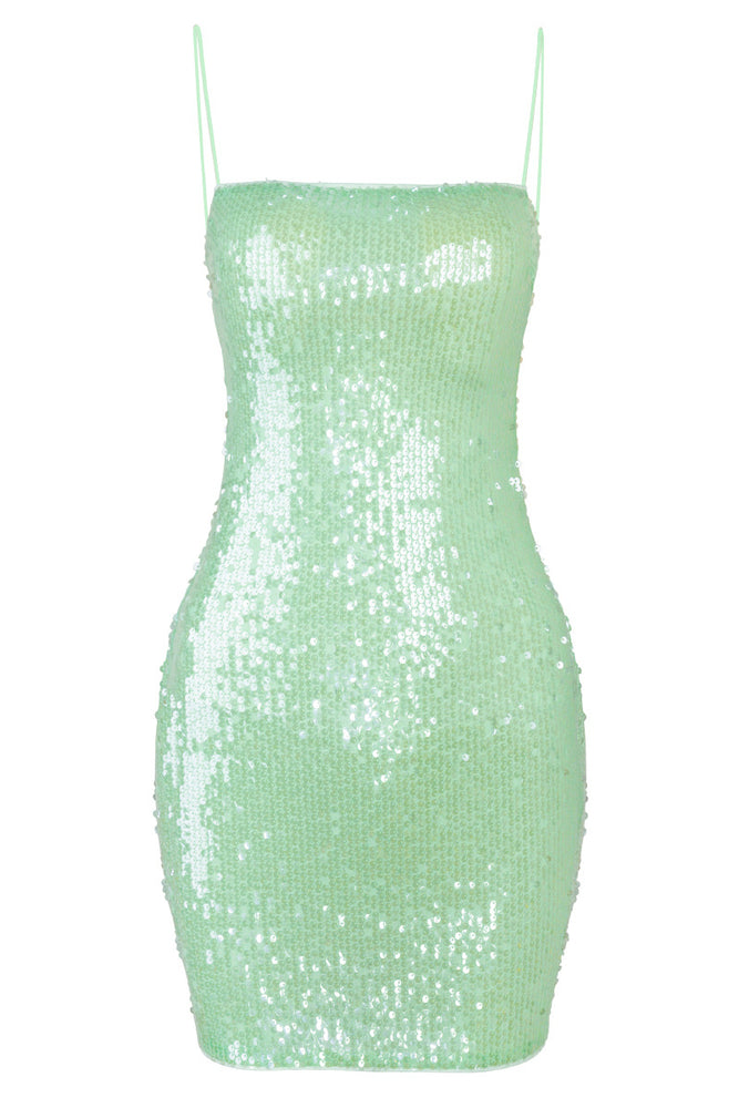 
                      
                        Spaghetti Straps Light Blue Bodycon Sequin Short Dress
                      
                    