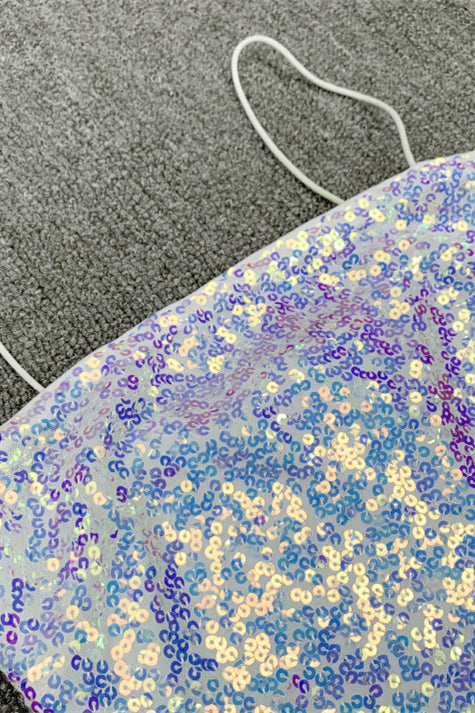 
                      
                        Spaghetti Straps Light Blue Bodycon Sequin Short Dress
                      
                    