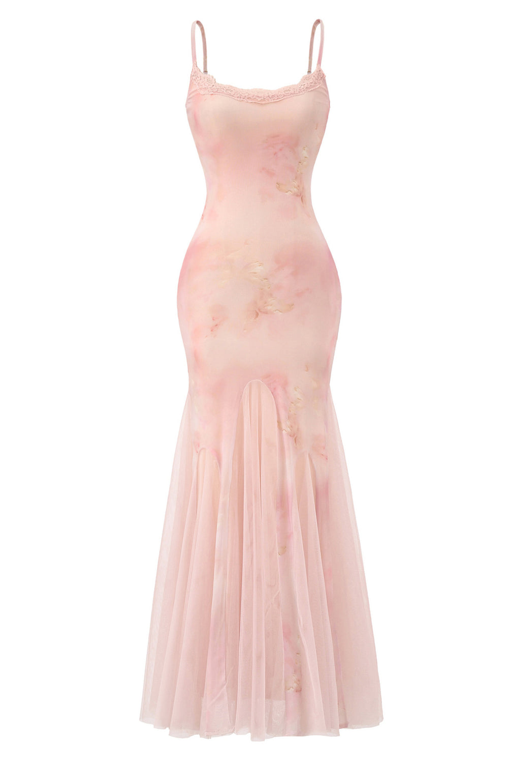 Spaghetti Straps Light Pink Floral Print Long Dress