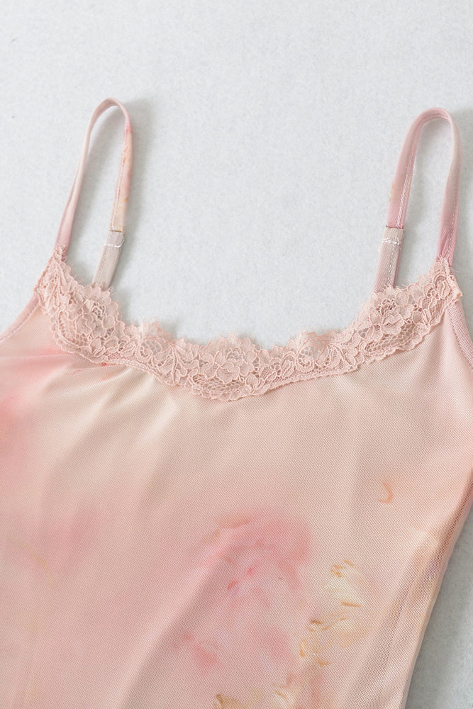 
                      
                        Spaghetti Straps Light Pink Floral Print Long Dress
                      
                    