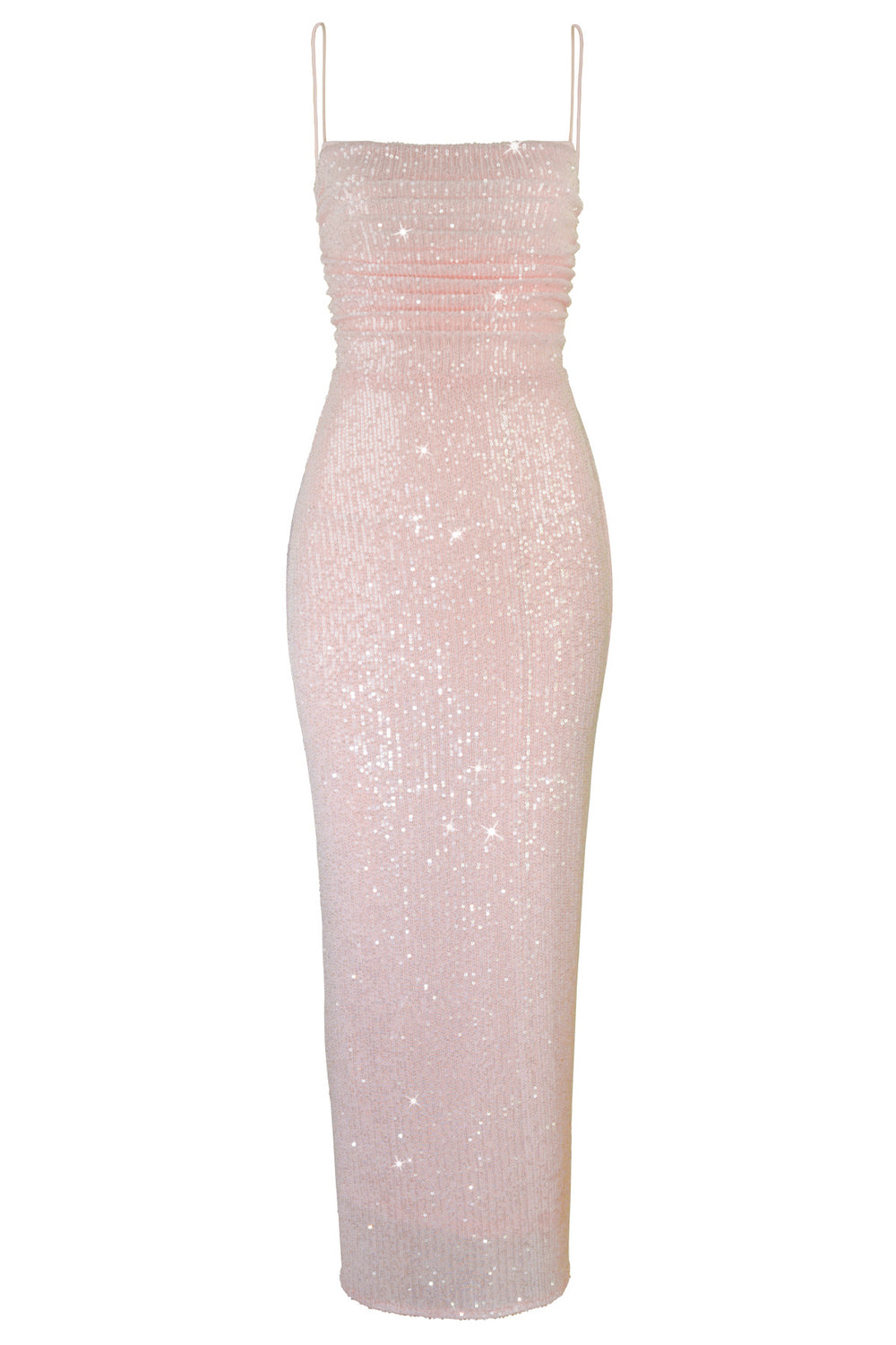 Spaghetti Straps Light Pink Sequin Column Long Dress